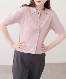 衿付きラメリブカーデ