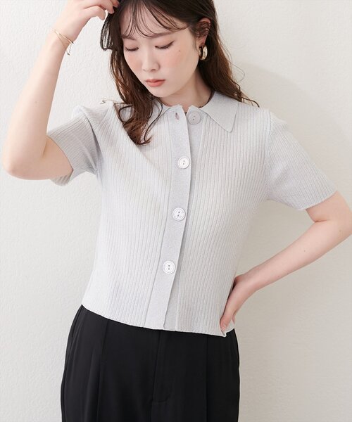 natural couture（ナチュラルクチュール）の「衿付きラメリブカーデ（カーディガン/ボレロ・レディース・サックスブルー/グレー/ピンク/オフホワイト・FREE）」の7枚目の写真
