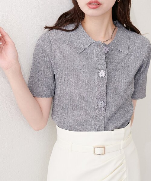 natural couture（ナチュラルクチュール）の「衿付きラメリブカーデ（カーディガン/ボレロ・レディース・サックスブルー/グレー/ピンク/オフホワイト・FREE）」の10枚目の写真