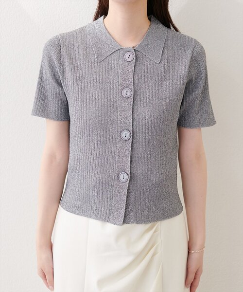 natural couture（ナチュラルクチュール）の「衿付きラメリブカーデ（カーディガン/ボレロ・レディース・サックスブルー/グレー/ピンク/オフホワイト・FREE）」の14枚目の写真