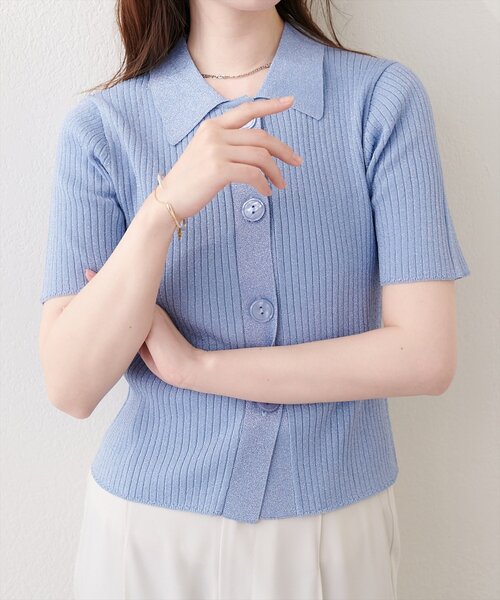 natural couture（ナチュラルクチュール）の「衿付きラメリブカーデ（カーディガン/ボレロ・レディース・サックスブルー/グレー/ピンク/オフホワイト・FREE）」の21枚目の写真
