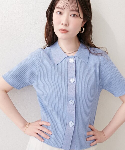 natural couture（ナチュラルクチュール）の「衿付きラメリブカーデ（カーディガン/ボレロ・レディース・サックスブルー/グレー/ピンク/オフホワイト・FREE）」の22枚目の写真
