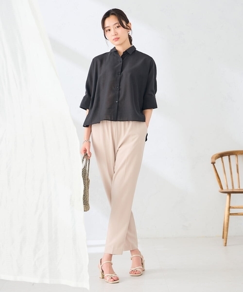 a.v.v（アーヴェヴェ）の「【接触冷感/イージーケア/洗える】クロップド丈セミシアーシャツ（シャツ/ブラウス・レディース・ブラック/ミント/アイボリー・40/38）」の21枚目の写真