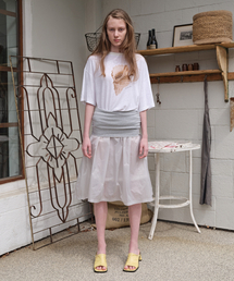Folded Waist Midi Skirt, Light Grey