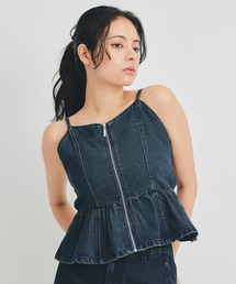 【Vintage Denim Series】ヴィンテージウォッシュバックレースアップデニムビスチェ