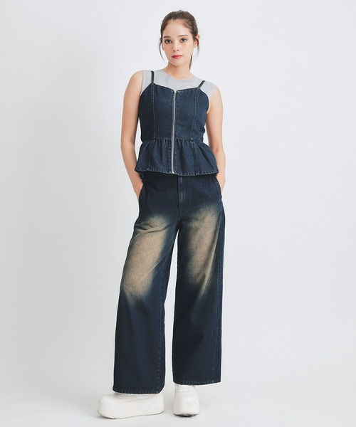 REDYAZEL（レディアゼル）の「【Vintage Denim Series】ヴィンテージウォッシュバックレースアップデニムビスチェ（キャミソール・レディース・ブルー/ネイビー・FREE）」の14枚目の写真