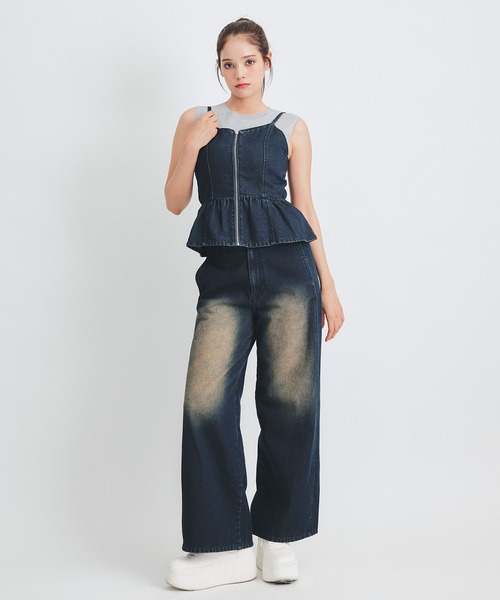 REDYAZEL（レディアゼル）の「【Vintage Denim Series】ヴィンテージウォッシュバックレースアップデニムビスチェ（キャミソール・レディース・ブルー/ネイビー・FREE）」の17枚目の写真