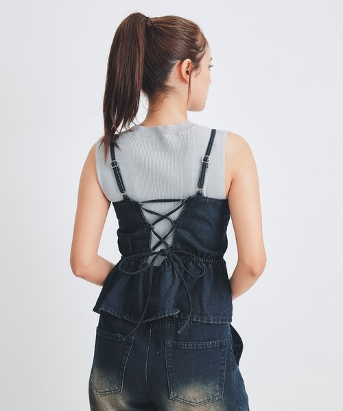 REDYAZEL（レディアゼル）の「【Vintage Denim Series】ヴィンテージウォッシュバックレースアップデニムビスチェ（キャミソール・レディース・ブルー/ネイビー・FREE）」の18枚目の写真