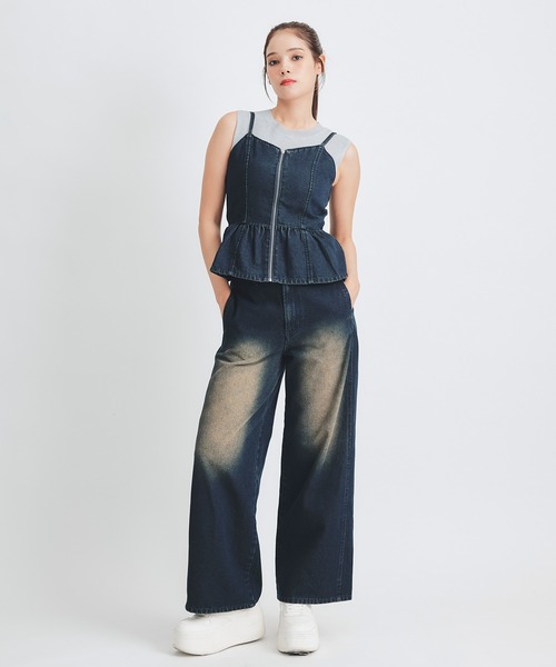 REDYAZEL（レディアゼル）の「【Vintage Denim Series】ヴィンテージウォッシュバックレースアップデニムビスチェ（キャミソール・レディース・ブルー/ネイビー・FREE）」の19枚目の写真