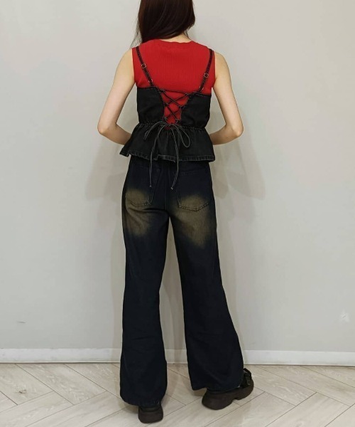 REDYAZEL（レディアゼル）の「【Vintage Denim Series】ヴィンテージウォッシュバックレースアップデニムビスチェ（キャミソール・レディース・ブルー/ネイビー・FREE）」の8枚目の写真