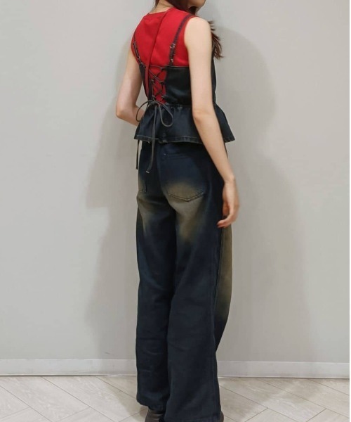 REDYAZEL（レディアゼル）の「【Vintage Denim Series】ヴィンテージウォッシュバックレースアップデニムビスチェ（キャミソール・レディース・ブルー/ネイビー・FREE）」の7枚目の写真