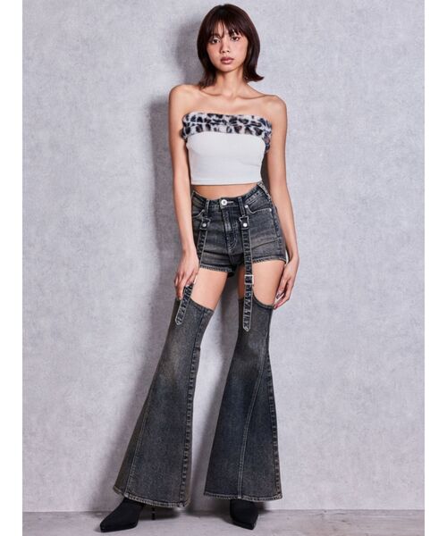 GYDA（ジェイダ）の「ハイウエスト2WAYガーターデザインフレアデニムパンツ（デニムパンツ・レディース・インディゴブルー/ライトブルー・SMALL/MEDIUM）」の9枚目の写真