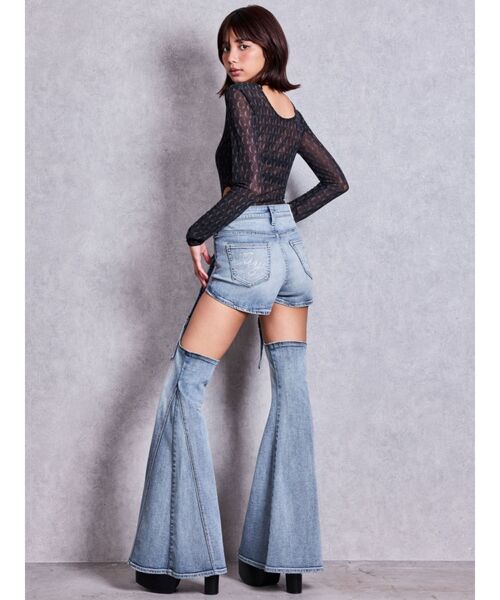 GYDA（ジェイダ）の「ハイウエスト2WAYガーターデザインフレアデニムパンツ（デニムパンツ・レディース・インディゴブルー/ライトブルー・SMALL/MEDIUM）」の21枚目の写真