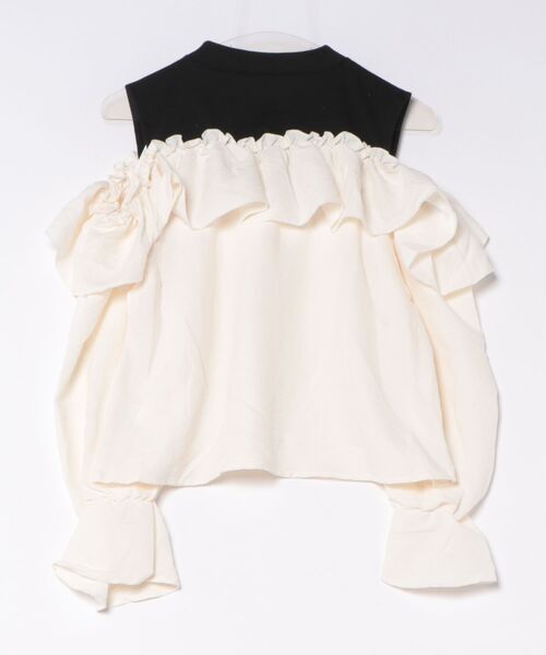 styiro（スタイロ）の「オープンショルダーラッフルフリルブラウス バイカラー配色 秋服 冬服（シャツ/ブラウス・レディース・サックスブルー/ホワイト・M）」の3枚目の写真