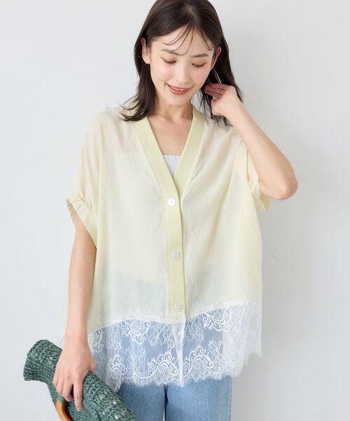 le.coeur blanc（ルクールブラン）の「ヘムレースドルマンシャツカーデ（シャツ/ブラウス・レディース・ブラック/オフホワイト/イエロー・38）」の3枚目の写真