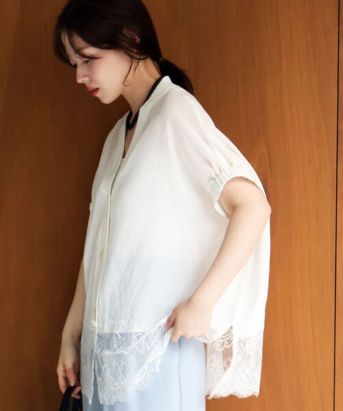 le.coeur blanc（ルクールブラン）の「ヘムレースドルマンシャツカーデ（シャツ/ブラウス・レディース・ブラック/オフホワイト/イエロー・38）」の6枚目の写真
