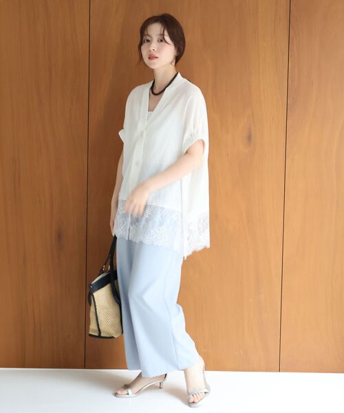 le.coeur blanc（ルクールブラン）の「ヘムレースドルマンシャツカーデ（シャツ/ブラウス・レディース・ブラック/オフホワイト/イエロー・38）」の11枚目の写真