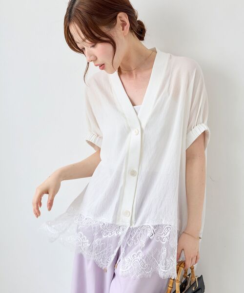 le.coeur blanc（ルクールブラン）の「ヘムレースドルマンシャツカーデ（シャツ/ブラウス・レディース・ブラック/オフホワイト/イエロー・38）」の12枚目の写真