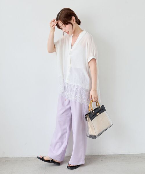 le.coeur blanc（ルクールブラン）の「ヘムレースドルマンシャツカーデ（シャツ/ブラウス・レディース・ブラック/オフホワイト/イエロー・38）」の16枚目の写真