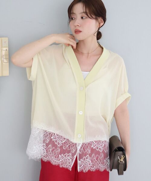 le.coeur blanc（ルクールブラン）の「ヘムレースドルマンシャツカーデ（シャツ/ブラウス・レディース・ブラック/オフホワイト/イエロー・38）」の22枚目の写真