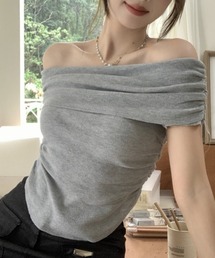 オフショルダー 半袖ニット