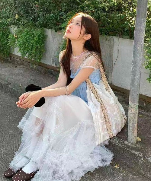 Achic(アシック)の「【2点セット】ドットチュールトップス×フリルキャミSET(Tシャツ/カットソー・レディース・ブルー・M)」の10枚目の写真
