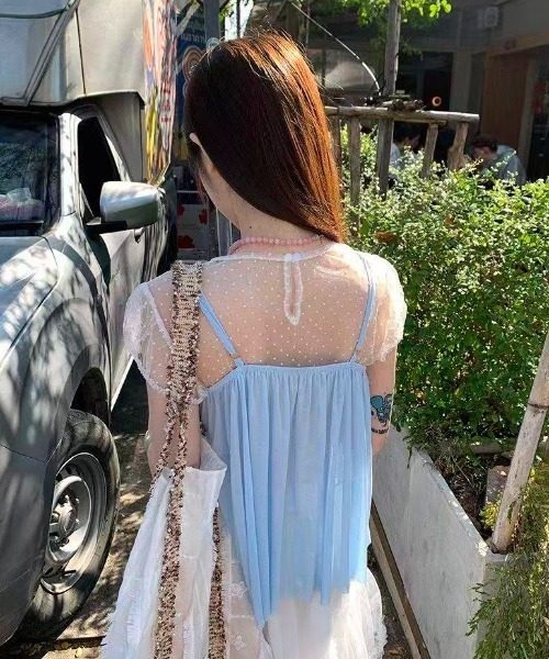 Achic(アシック)の「【2点セット】ドットチュールトップス×フリルキャミSET(Tシャツ/カットソー・レディース・ブルー・M)」の11枚目の写真