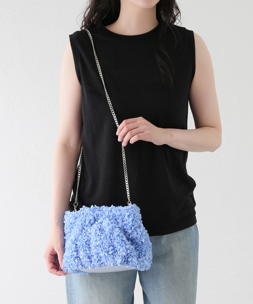 SLOBE IENA（スローブイエナ）の「casselini/キャセリーニ SLOBE別注 フラワーバッグ 254-110526（クラッチバッグ・レディース・ブラック/スカイブルー・FREE）」の13枚目の写真