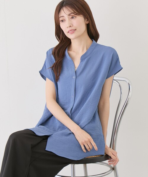 Jayro(ジャイロ)の「ワッシャーバンドカラーシャツ(シャツ/ブラウス・レディース・ホワイト系その他5/ホワイト系その他/ブルー系その他4/ブルー系その他2/ブラック・M)」の1枚目の写真