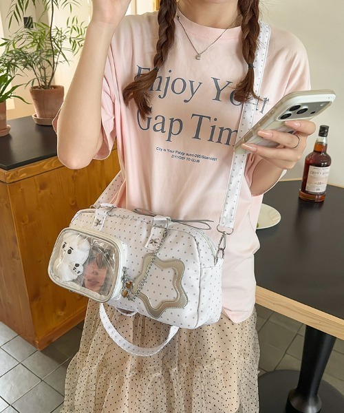 pyornim(ピョルニム)の「【推し活/ぬい活】【2WAY】クリアポケット付き ドット柄 エンジェルコア ショルダー トートバッグ(ショルダーバッグ・レディース・サックスブルー/ホワイト/ピンク/ブラック・F)」の13枚目の写真