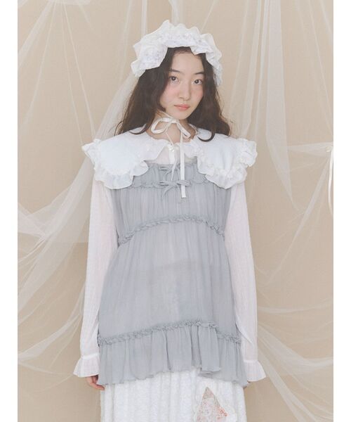 merry jenny(メリージェニー)の「ribbonシアーギャザーチュニック(シャツ/ブラウス・レディース・ブルー/ベージュ/オフホワイト・FREE)」の10枚目の写真