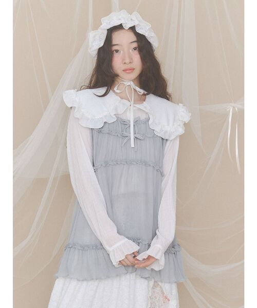 merry jenny(メリージェニー)の「ribbonシアーギャザーチュニック(シャツ/ブラウス・レディース・ブルー/ベージュ/オフホワイト・FREE)」の12枚目の写真