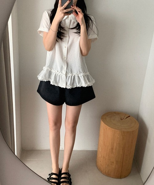 Girly Doll(ガーリードール)の「ドット柄ラウンドカラー裾フリルブラウス(シャツ/ブラウス・レディース・ブラック/ホワイト・FREE)」の13枚目の写真
