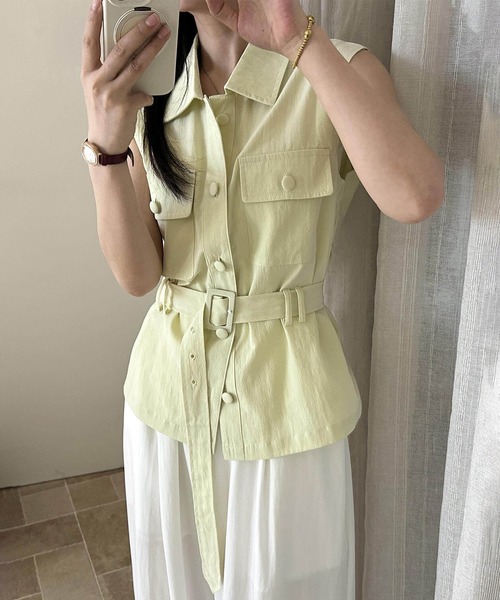 Girly Doll(ガーリードール)の「ノースリーブベルト付きシャツ(シャツ/ブラウス・レディース・ベージュ/ブルー/ネイビー/イエロー/ホワイト・FREE)」の22枚目の写真