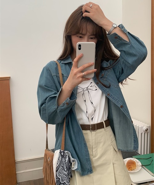 Girly Doll(ガーリードール)の「リボンプリントTシャツ(Tシャツ/カットソー・レディース・ホワイト・FREE)」の2枚目の写真