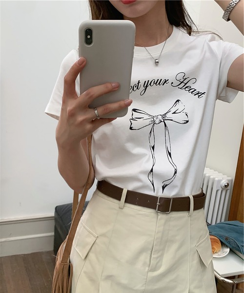 Girly Doll(ガーリードール)の「リボンプリントTシャツ(Tシャツ/カットソー・レディース・ホワイト・FREE)」の3枚目の写真