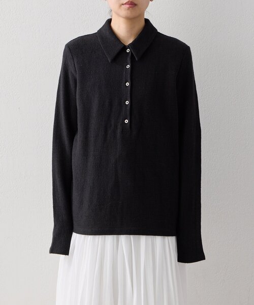 PEAS（ピース）の「【PEAS】コットンリネンループポロカットソー（Tシャツ/カットソー・レディース・ブラック/ベージュ・FREE）」の9枚目の写真
