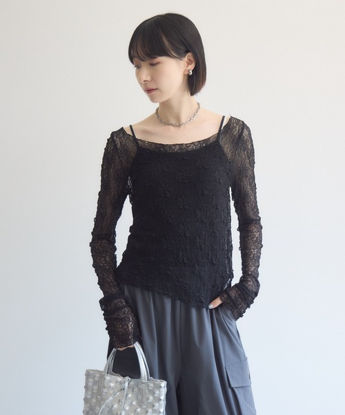 Paradise Picnic(パラダイスピクニック)の「TRANOI. ソフトレースシアートップス(Tシャツ/カットソー・レディース・ホワイト/ブラック/ブラウン・FREE)」の3枚目の写真