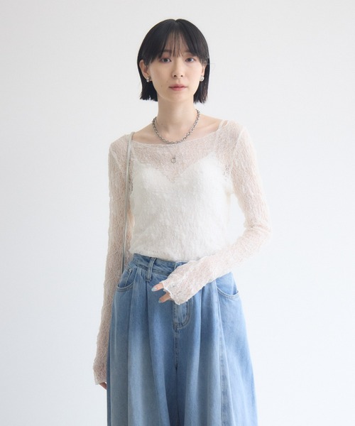Paradise Picnic(パラダイスピクニック)の「TRANOI. ソフトレースシアートップス(Tシャツ/カットソー・レディース・ホワイト/ブラック/ブラウン・FREE)」の8枚目の写真