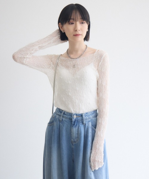 Paradise Picnic(パラダイスピクニック)の「TRANOI. ソフトレースシアートップス(Tシャツ/カットソー・レディース・ホワイト/ブラック/ブラウン・FREE)」の9枚目の写真