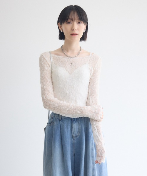 Paradise Picnic(パラダイスピクニック)の「TRANOI. ソフトレースシアートップス(Tシャツ/カットソー・レディース・ホワイト/ブラック/ブラウン・FREE)」の10枚目の写真