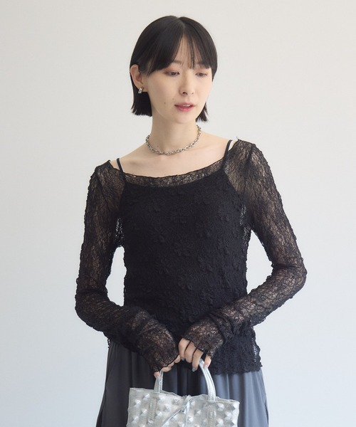 Paradise Picnic(パラダイスピクニック)の「TRANOI. ソフトレースシアートップス(Tシャツ/カットソー・レディース・ホワイト/ブラック/ブラウン・FREE)」の14枚目の写真