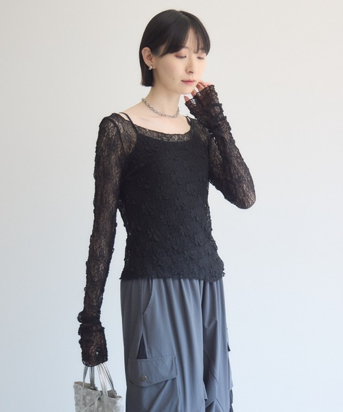 Paradise Picnic(パラダイスピクニック)の「TRANOI. ソフトレースシアートップス(Tシャツ/カットソー・レディース・ホワイト/ブラック/ブラウン・FREE)」の16枚目の写真
