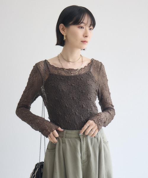 Paradise Picnic(パラダイスピクニック)の「TRANOI. ソフトレースシアートップス(Tシャツ/カットソー・レディース・ホワイト/ブラック/ブラウン・FREE)」の20枚目の写真