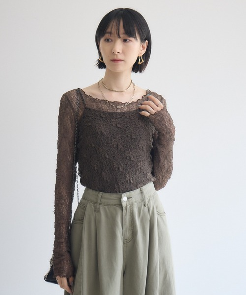 Paradise Picnic(パラダイスピクニック)の「TRANOI. ソフトレースシアートップス(Tシャツ/カットソー・レディース・ホワイト/ブラック/ブラウン・FREE)」の21枚目の写真