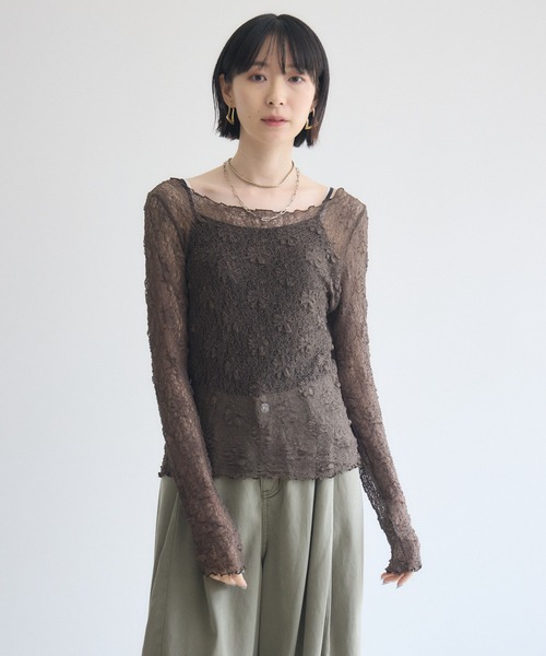 Paradise Picnic(パラダイスピクニック)の「TRANOI. ソフトレースシアートップス(Tシャツ/カットソー・レディース・ホワイト/ブラック/ブラウン・FREE)」の22枚目の写真