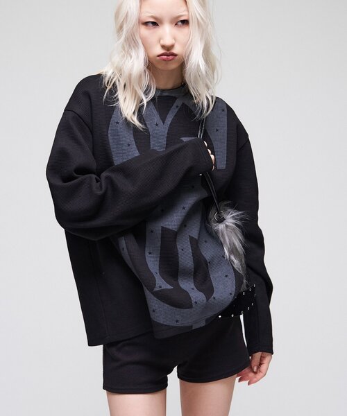 Sourcream(サワークリーム)の「【Sourcream】$ワッフルクルー(Tシャツ/カットソー・レディース・ベージュ/ブラック・SMALL/MEDIUM)」の4枚目の写真