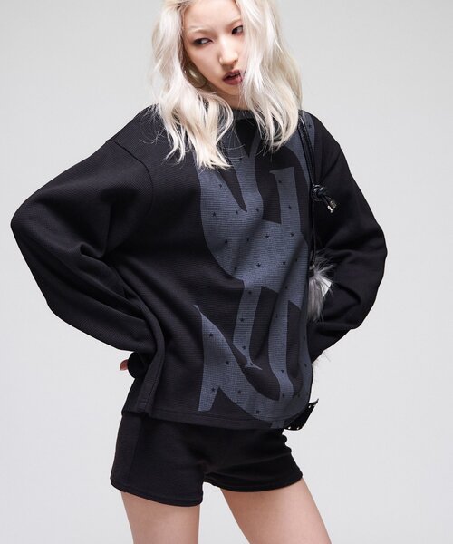 Sourcream(サワークリーム)の「【Sourcream】$ワッフルクルー(Tシャツ/カットソー・レディース・ベージュ/ブラック・SMALL/MEDIUM)」の5枚目の写真