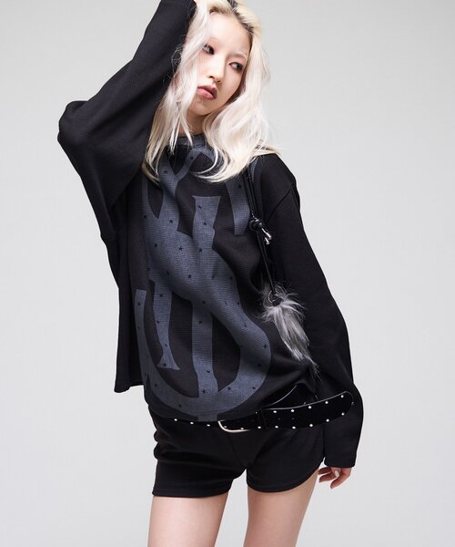 Sourcream(サワークリーム)の「【Sourcream】$ワッフルクルー(Tシャツ/カットソー・レディース・ベージュ/ブラック・SMALL/MEDIUM)」の6枚目の写真