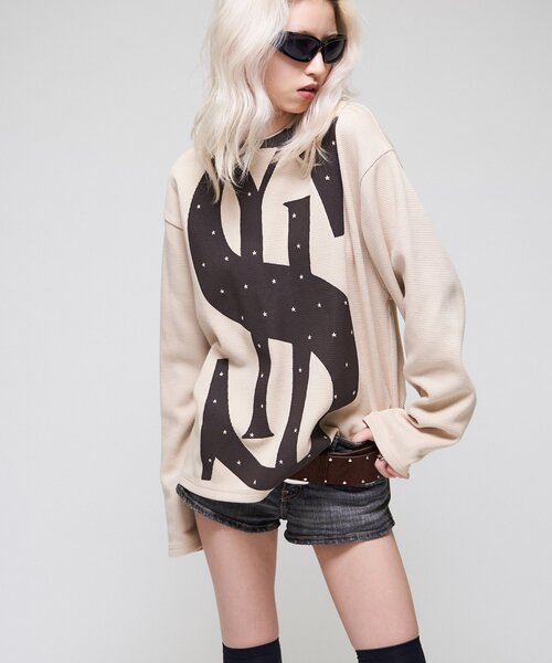 Sourcream(サワークリーム)の「【Sourcream】$ワッフルクルー(Tシャツ/カットソー・レディース・ベージュ/ブラック・SMALL/MEDIUM)」の11枚目の写真